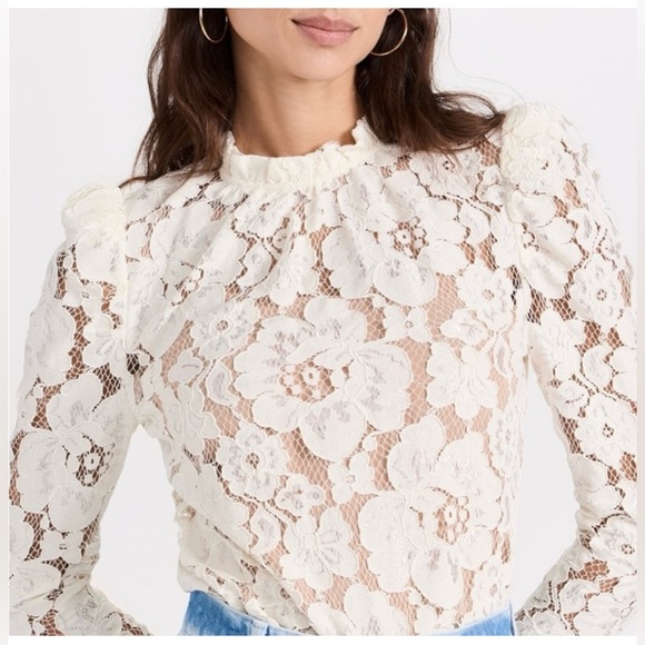 WAYF Women White Lace Blouse Floral Size XS Long Sleeve - Picture 3 of 16